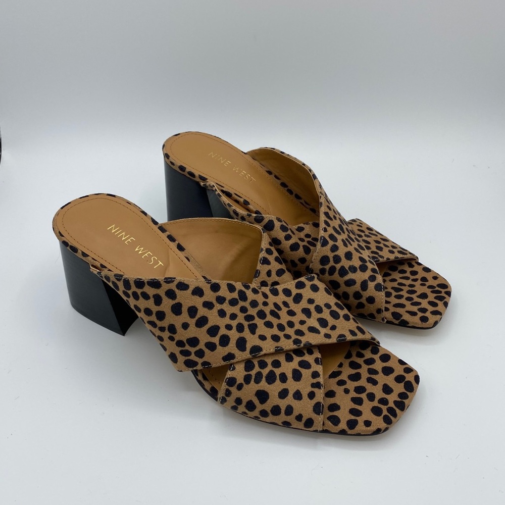 NEW Nine West Cheetah Open Toe Mule Sandal Sz 8.5